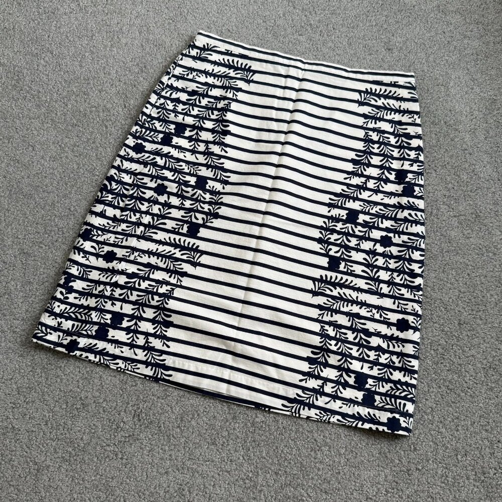 * Boden 100% Cotton A-Line Skirt Stripes and Flowers Summer Spring US 6  - N2423